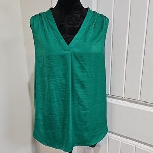 Alfani Vibrant Green V-Neck Sleeveless Blouse, Womens Medium